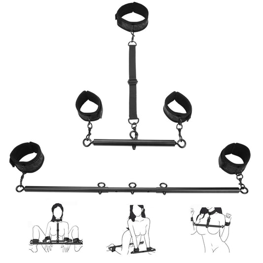 Spreader Bar Sex Toys with Wrist Ankle Neck Collar Restraint Kits in Pakistan Adjustable Handcuffs Collar Bondage Set BDSM for Adult Couple (Black)