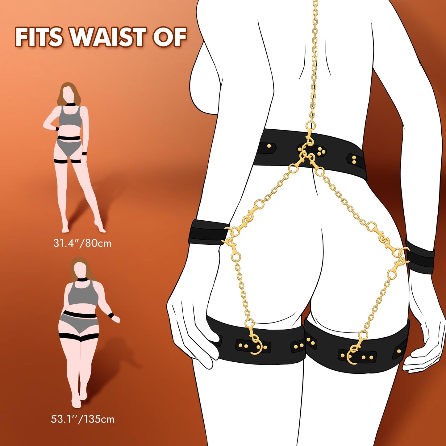 Sex Bondage BDSM Kit Restraints in Pakistan - Adult Sex Toys for Couples Neck to Wrist SM Gear & Accessories Game 7PCS Sets with Adjustable Handcuffs Ankle Thigh Cuff Cross Waist Strap Traction Chain Collar